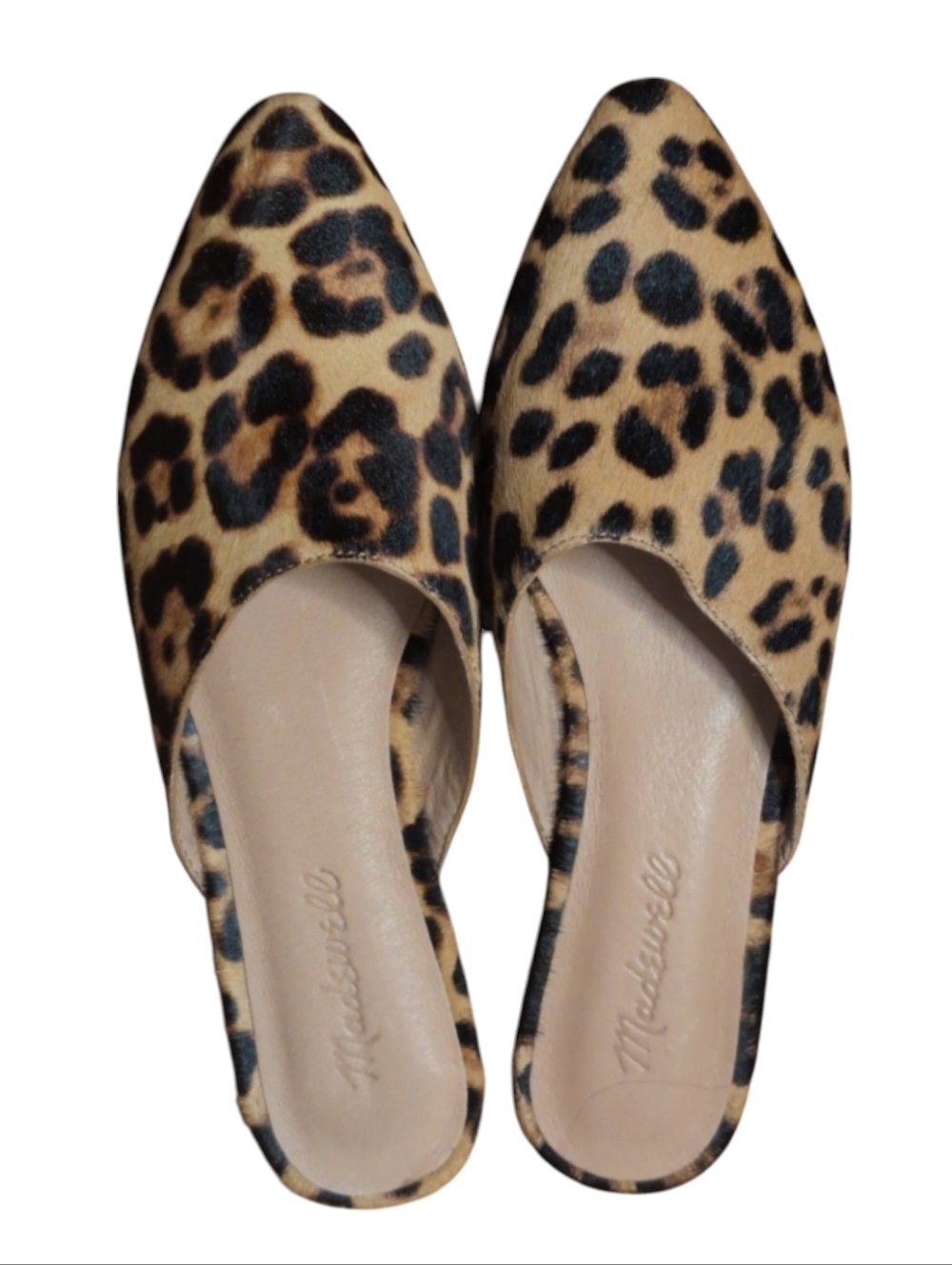 Madewell Remi Mule in Leopard Calf Hair Pointed Toe Slides Boho Cloudlift 6.5